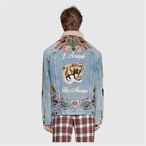 gucci blue shearling jacket|Gucci denim jacket vintage.